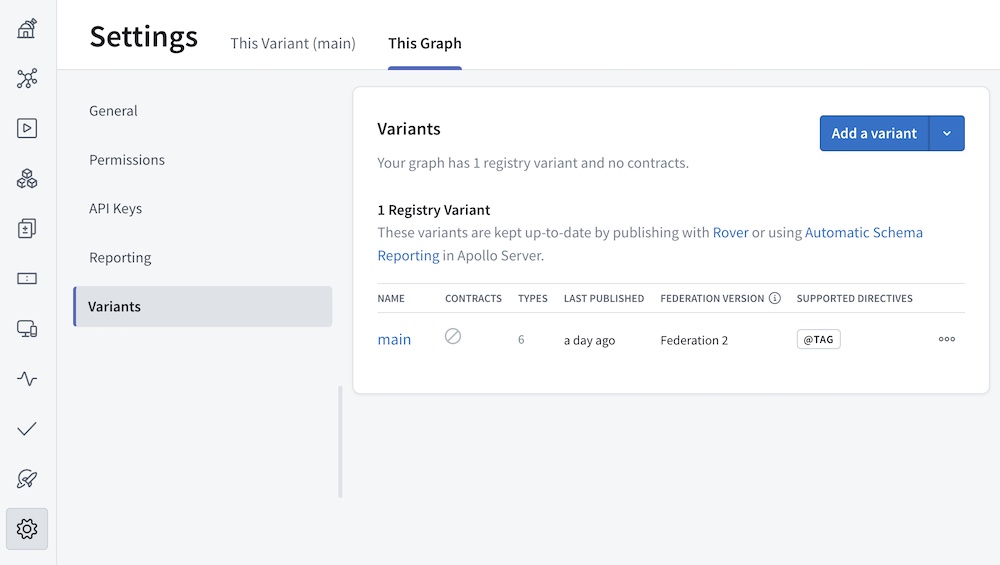 Variant settings page in Studio